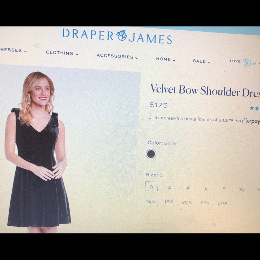 NWT black Draper James Velvet Bow Shoulder Dress